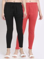 Thumbnail for TAG 7 Women Pack Of 2 Peach & Black Solid Ankle-Length Leggings - Distacart