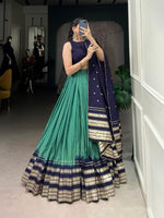 Thumbnail for Lorenvalley Firozi Pure Chanderi Plain With Zari Weaving Work Border Lehenga Choli - Distacart