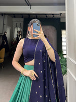 Thumbnail for Lorenvalley Firozi Pure Chanderi Plain With Zari Weaving Work Border Lehenga Choli - Distacart