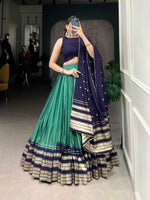 Thumbnail for Lorenvalley Firozi Pure Chanderi Plain With Zari Weaving Work Border Lehenga Choli - Distacart