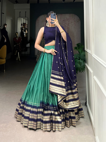 Lorenvalley Firozi Pure Chanderi Plain With Zari Weaving Work Border Lehenga Choli - Distacart