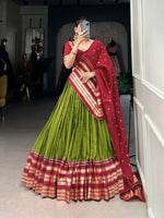 Thumbnail for Lorenvalley Mehendi Pure Chanderi Plain With Zari Weaving Work Border Lehenga Choli - Distacart