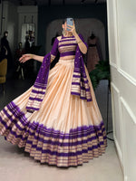 Thumbnail for Lorenvalley Off White Pure Chanderi Plain With Zari Weaving Work Border Lehenga Choli - Distacart