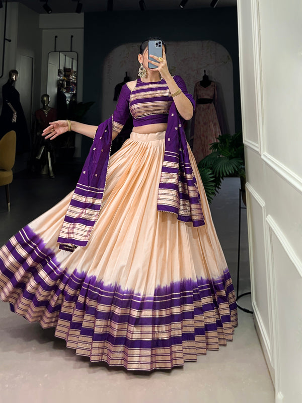 Lorenvalley Off White Pure Chanderi Plain With Zari Weaving Work Border Lehenga Choli - Distacart