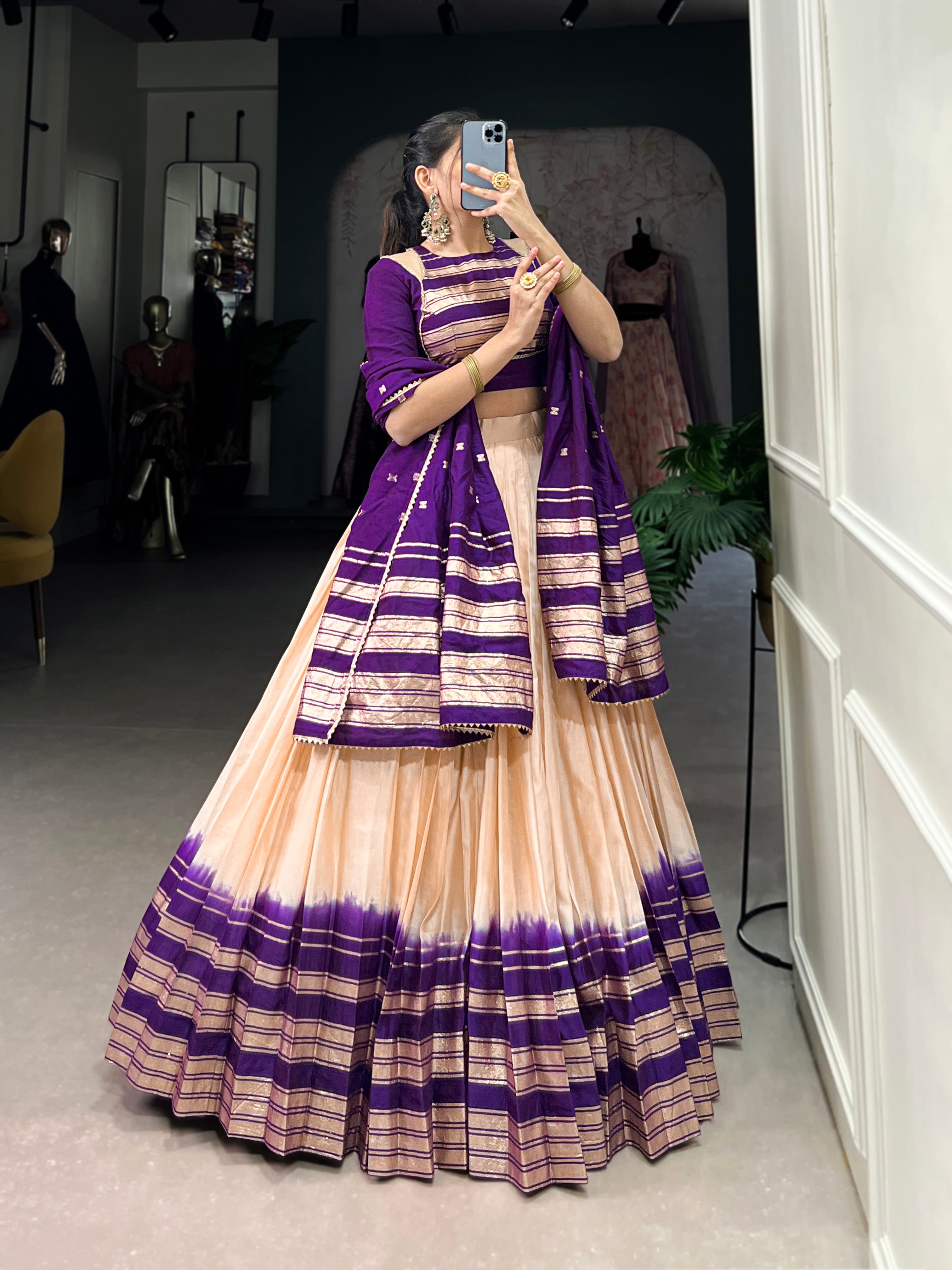 Lorenvalley Off White Pure Chanderi Plain With Zari Weaving Work Border Lehenga Choli - Distacart