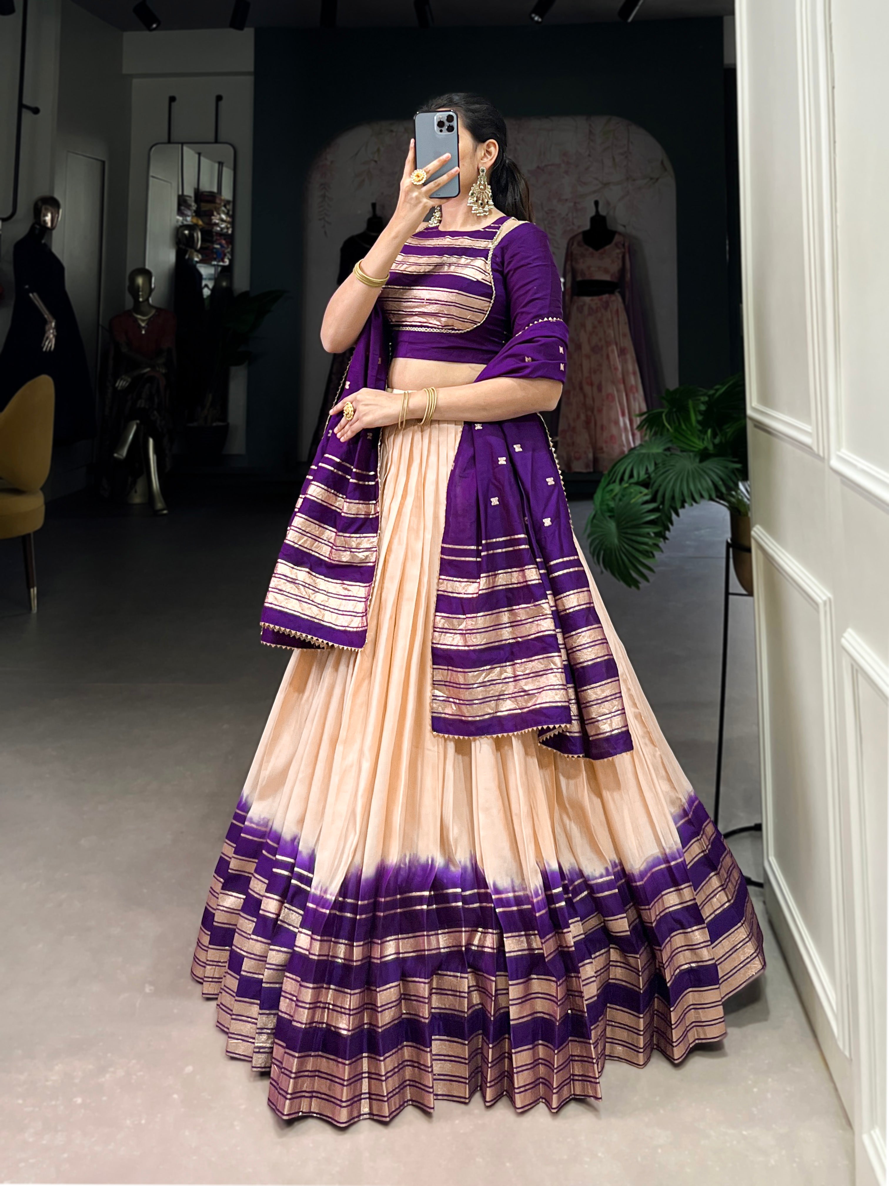 Lorenvalley Off White Pure Chanderi Plain With Zari Weaving Work Border Lehenga Choli - Distacart