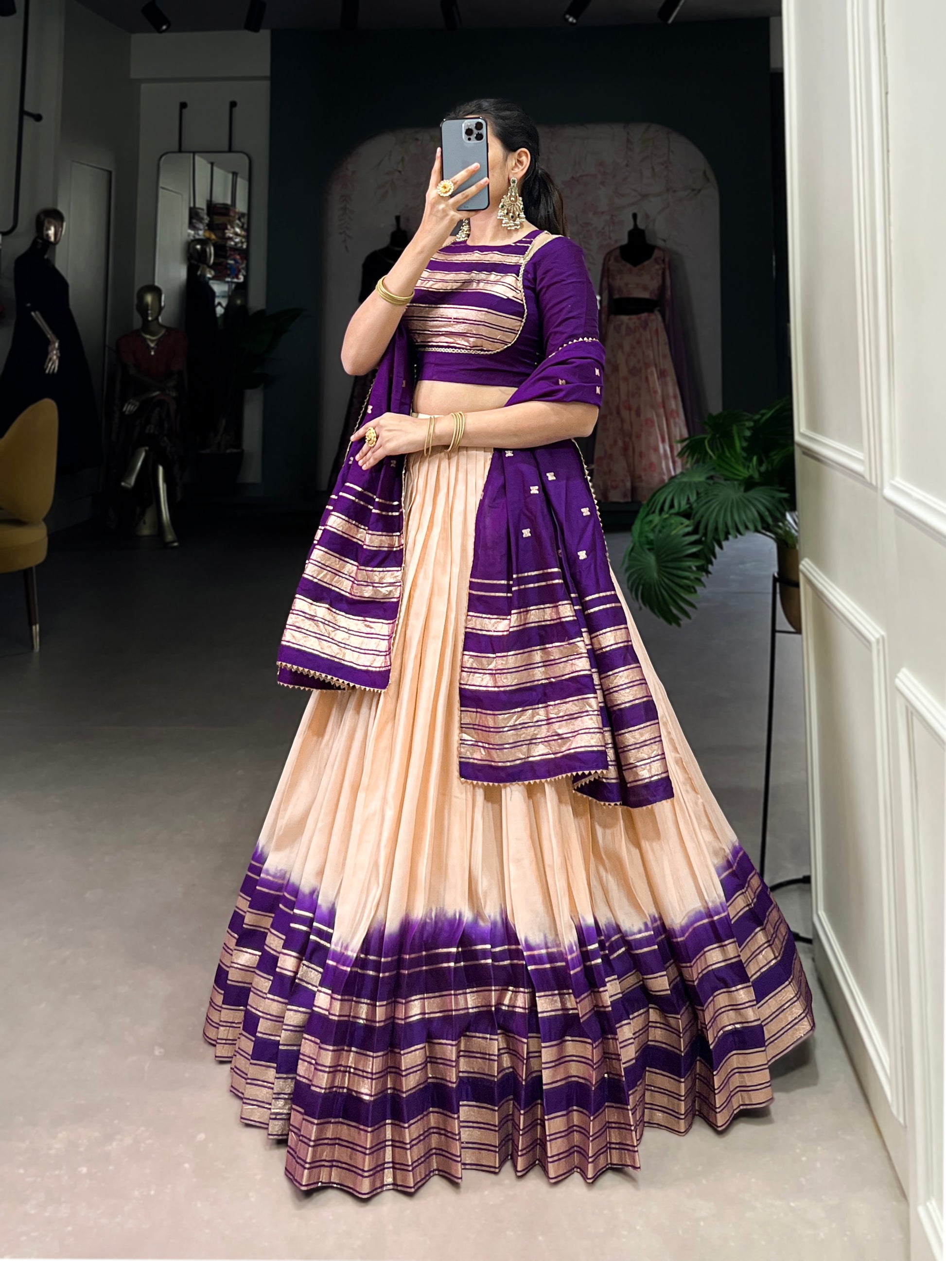 Lorenvalley Off White Pure Chanderi Plain With Zari Weaving Work Border Lehenga Choli - Distacart