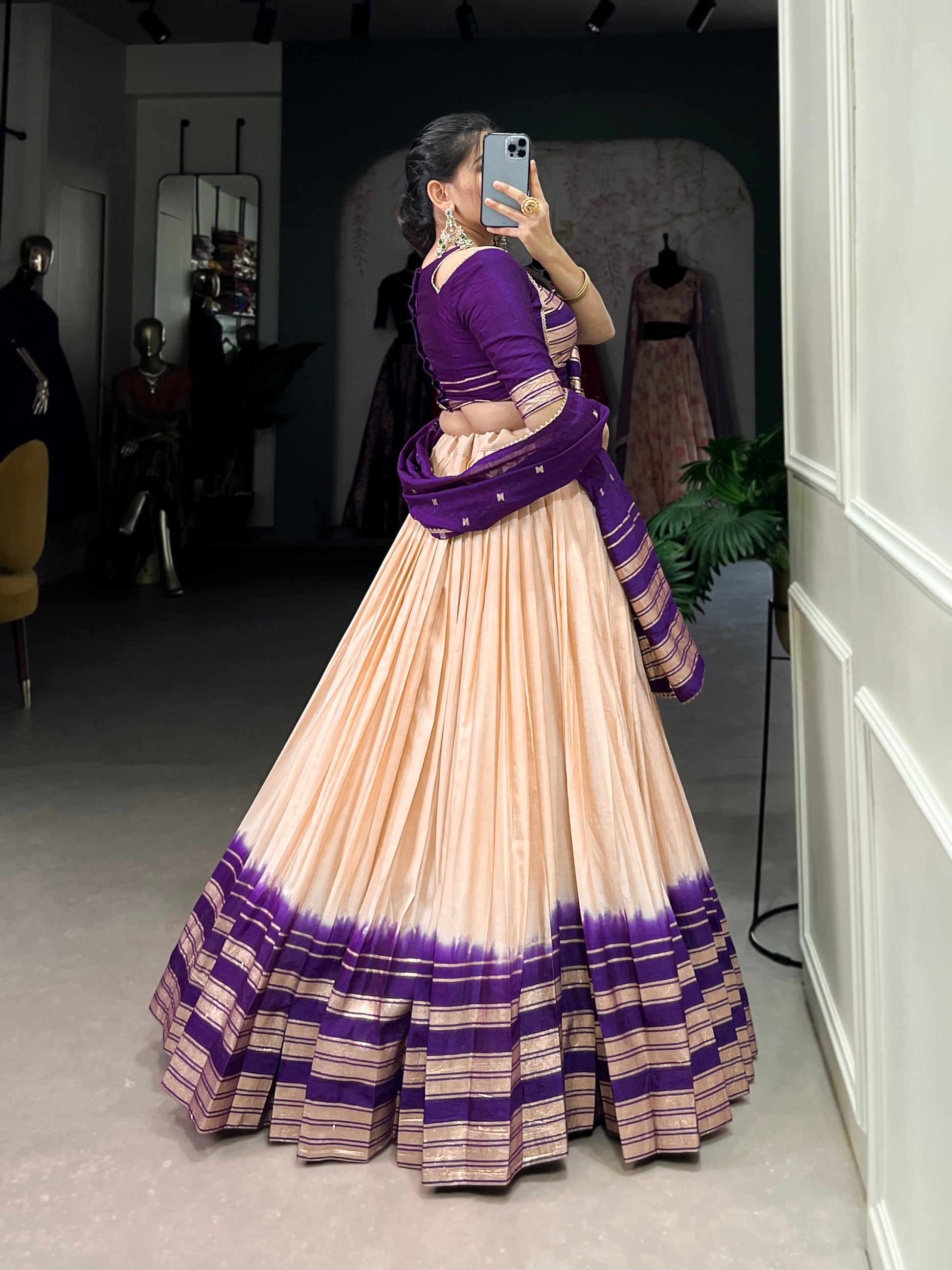 Lorenvalley Off White Pure Chanderi Plain With Zari Weaving Work Border Lehenga Choli - Distacart