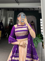 Thumbnail for Lorenvalley Off White Pure Chanderi Plain With Zari Weaving Work Border Lehenga Choli - Distacart