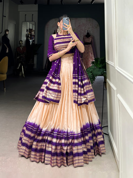 Lorenvalley Off White Pure Chanderi Plain With Zari Weaving Work Border Lehenga Choli - Distacart