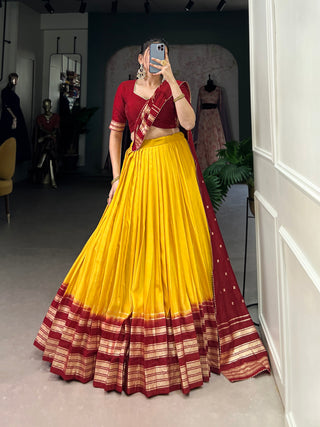 Lorenvalley Yellow Pure Chanderi Plain With Zari Weaving Work Border Lehenga Choli - Distacart