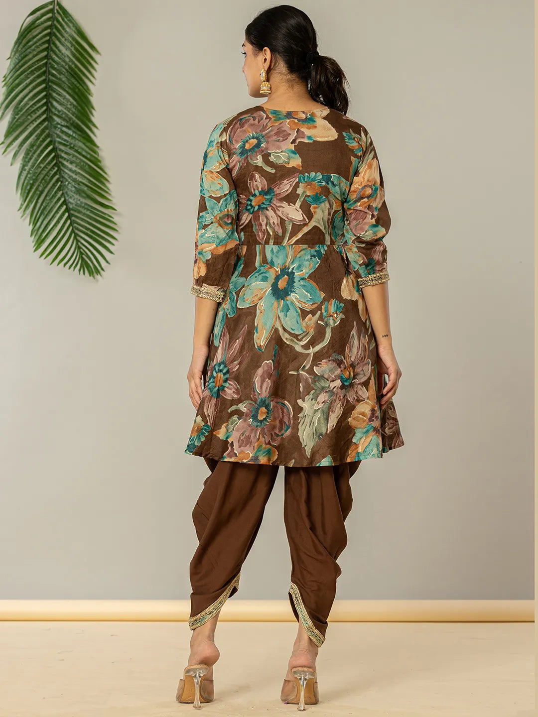 Yufta Cotton Brown Zari_Work Kurta Dhoti Dupatta Set