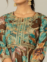 Thumbnail for Yufta Cotton Brown Zari_Work Kurta Dhoti Dupatta Set