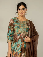 Thumbnail for Yufta Cotton Brown Zari_Work Kurta Dhoti Dupatta Set