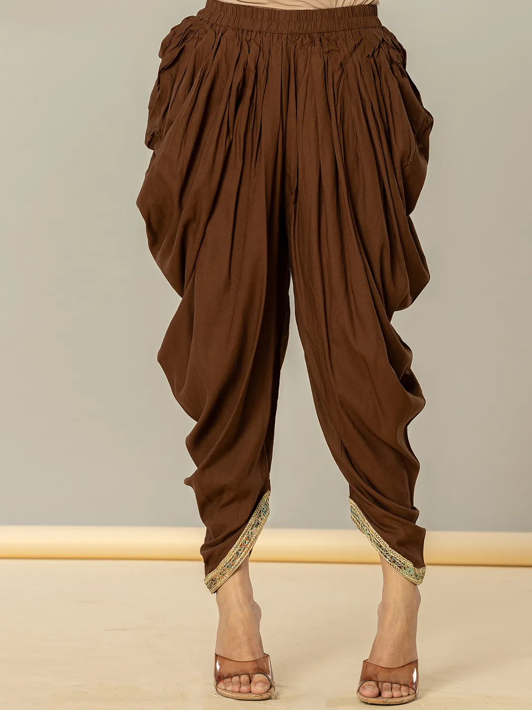 Yufta Cotton Brown Zari_Work Kurta Dhoti Dupatta Set
