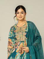 Thumbnail for Yufta Cotton Teal Blue Zari_Work Kurta Dhoti Dupatta Set