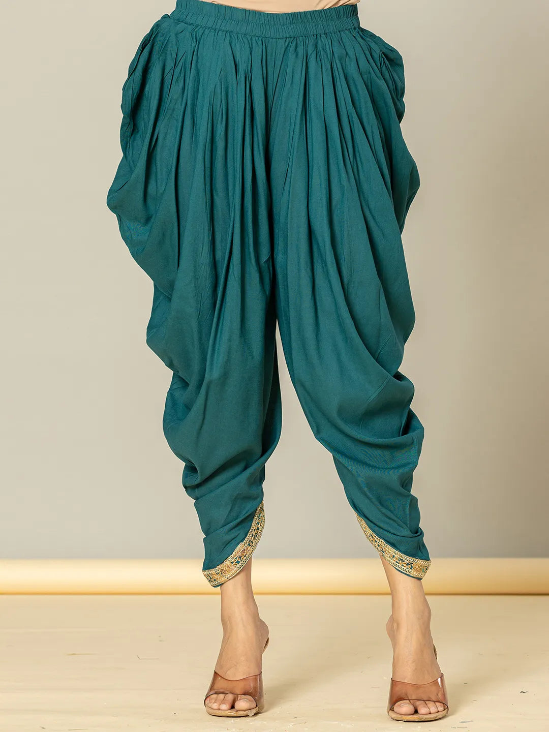 Yufta Cotton Teal Blue Zari_Work Kurta Dhoti Dupatta Set