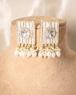 Thumbnail for Tehzeeb Creations White Gold Square Shape Earrings With Tikka - Distacart