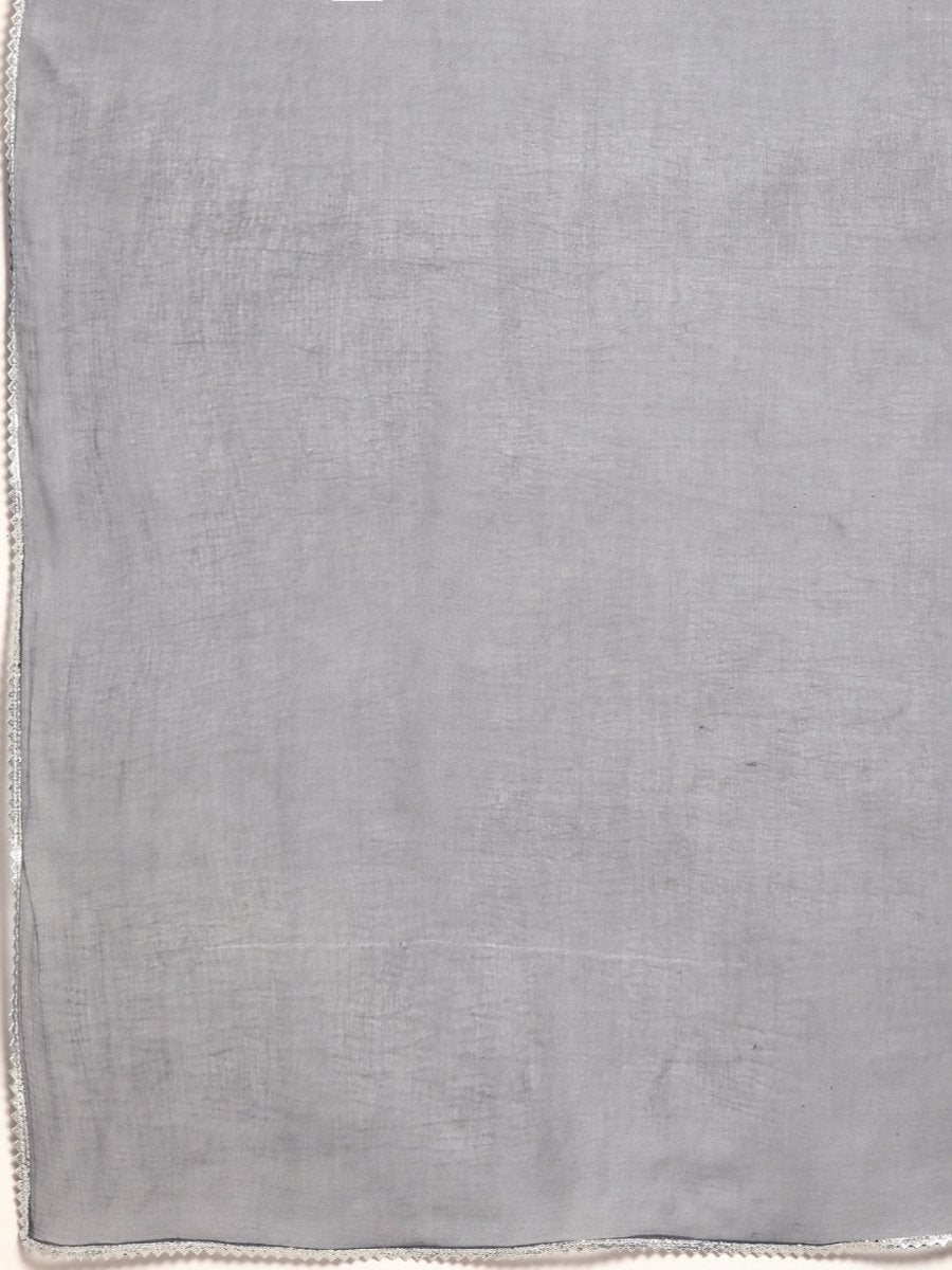 Anouk Women Grey Ethnic Motifs Embroidered Straight Kurta with Palazzos Dupatta - Distacart
