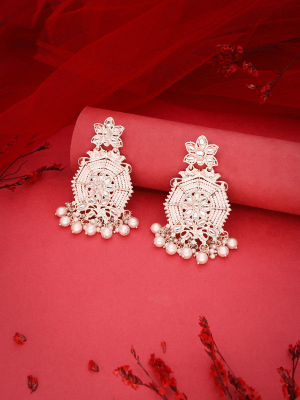 Tehzeeb Creations Fashionable Gold Earrings And Tikka Studded With Kundan And Pearl - Distacart