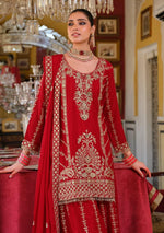 Thumbnail for Anaita Red Chinon Stitched Suit With Embroidery Work - Dista