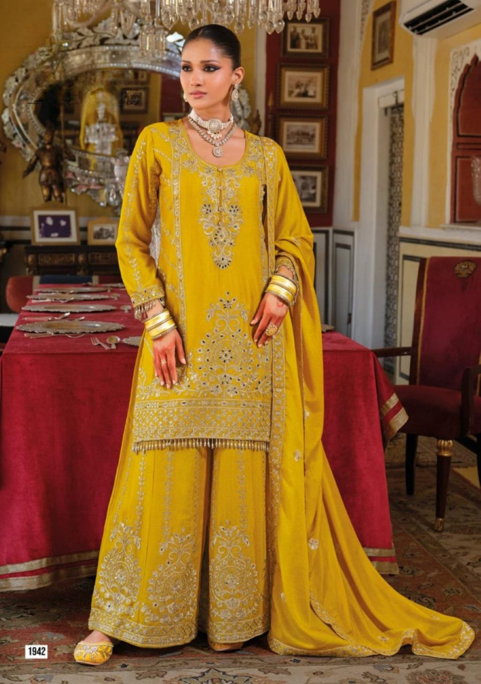 Anaita Yellow Chinon Stitched Suit With Embroidery Work - Dista
