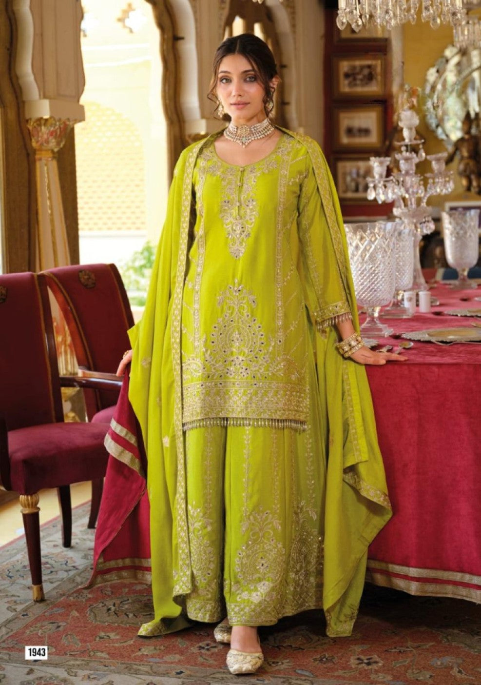 Anaita Green Chinon Stitched Suit With Embroidery Work - Dista