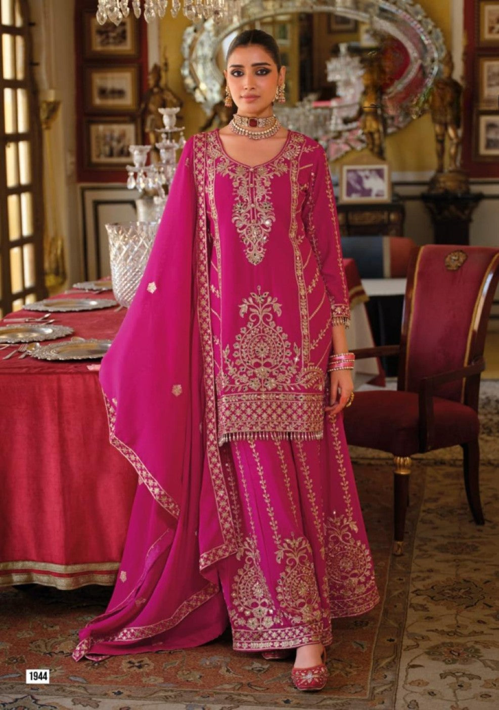 Anaita Magenta Chinon Stitched Suit With Embroidery Work - Dista