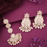 Thumbnail for Tehzeeb Creations Fashionable Gold Earrings And Tikka Studded With Kundan And Pearl - Distacart