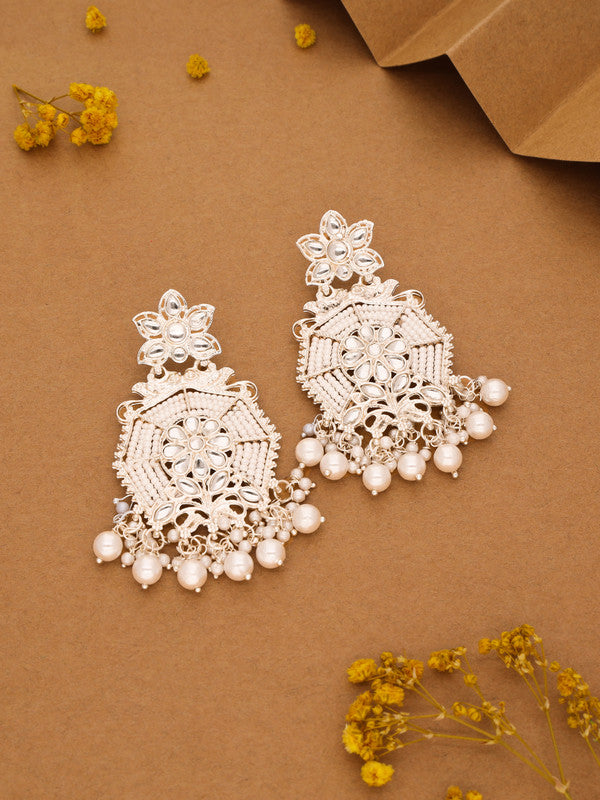 Tehzeeb Creations Fashionable Gold Earrings And Tikka Studded With Kundan And Pearl - Distacart