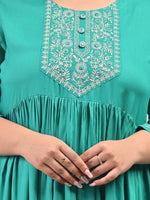 Thumbnail for Swasti Plus Size Round Neck Gathered Ethnic Motifs Embroidered Gown Dress