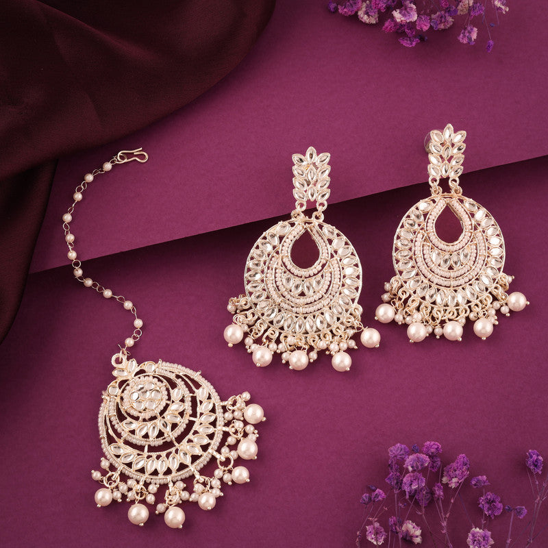 Tehzeeb Creations Pack of 1 Gold Drop & Danglers Earring With Tikka For Women & Girls Diamond, Pearl Brass Drops & Danglers - Distacart