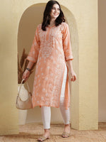 Thumbnail for ADA Ethnic Motifs Embroidered Lucknowi Chikankari Detailed Modal Cotton Straight Kurta - Distacart