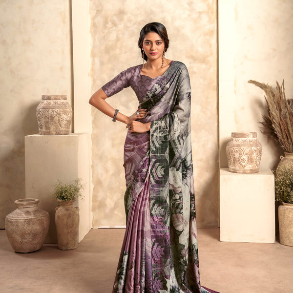 Anaita Lavender Soft Satin Silk With Zari Weaving Saree With Blouse - Distacart