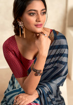 Thumbnail for Anaita Dark Navy Blue Soft Satin Silk With Zari Weaving Saree With Blouse - Distacart