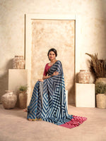 Thumbnail for Anaita Dark Navy Blue Soft Satin Silk With Zari Weaving Saree With Blouse - Distacart