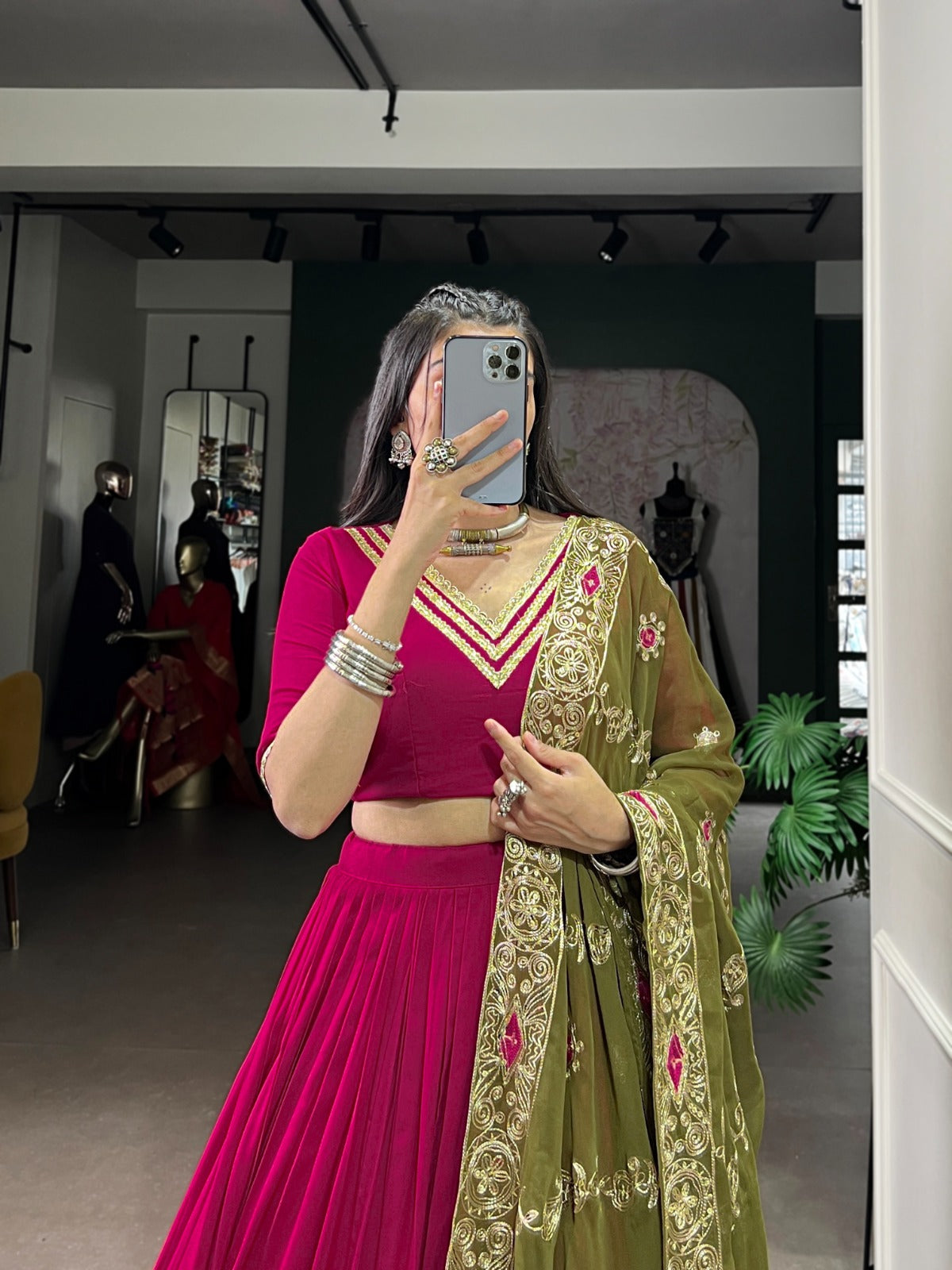Lorenvalley Fashion Ranipink Pure Rayon Lace Touch Up Lehenga Choli with Dupatta