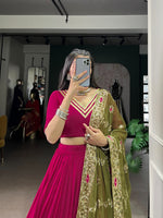 Thumbnail for Lorenvalley Fashion Ranipink Pure Rayon Lace Touch Up Lehenga Choli with Dupatta