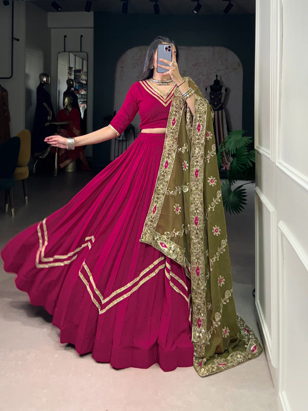 Lorenvalley Fashion Ranipink Pure Rayon Lace Touch Up Lehenga Choli with Dupatta
