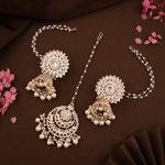 Thumbnail for Tehzeeb Creations Pack of 1 Gold Drop & Danglers Earring With Tikka For Women & Girls Diamond, Pearl Brass Drops & Danglers - Distacart