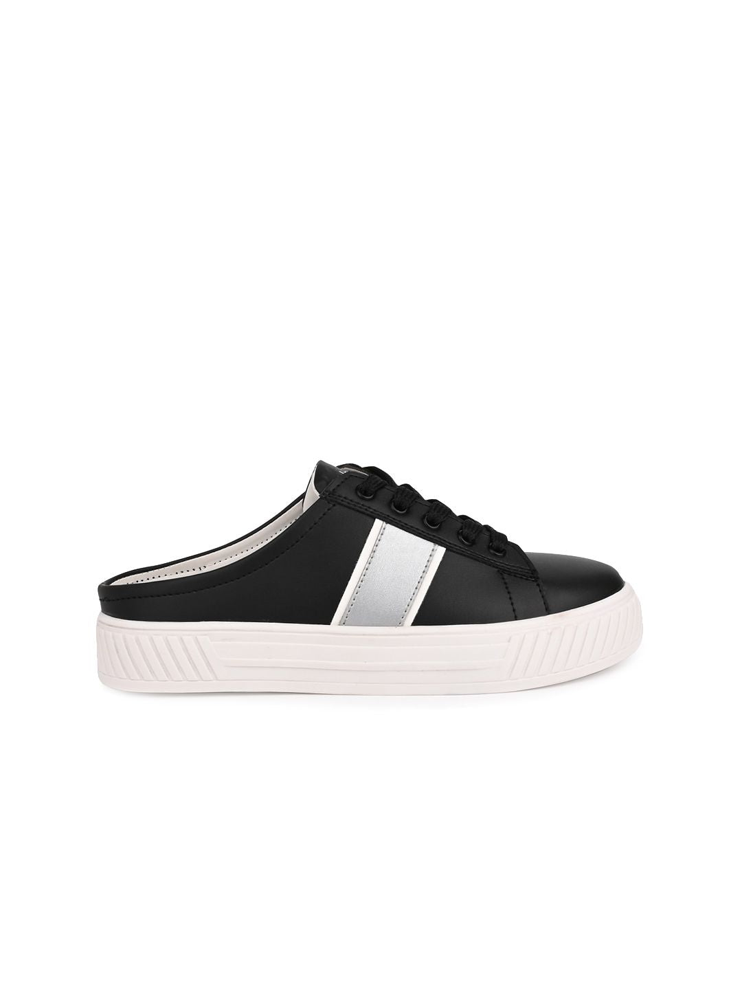 DressBerry Women Black & White Comfort Insole Mule Sneakers