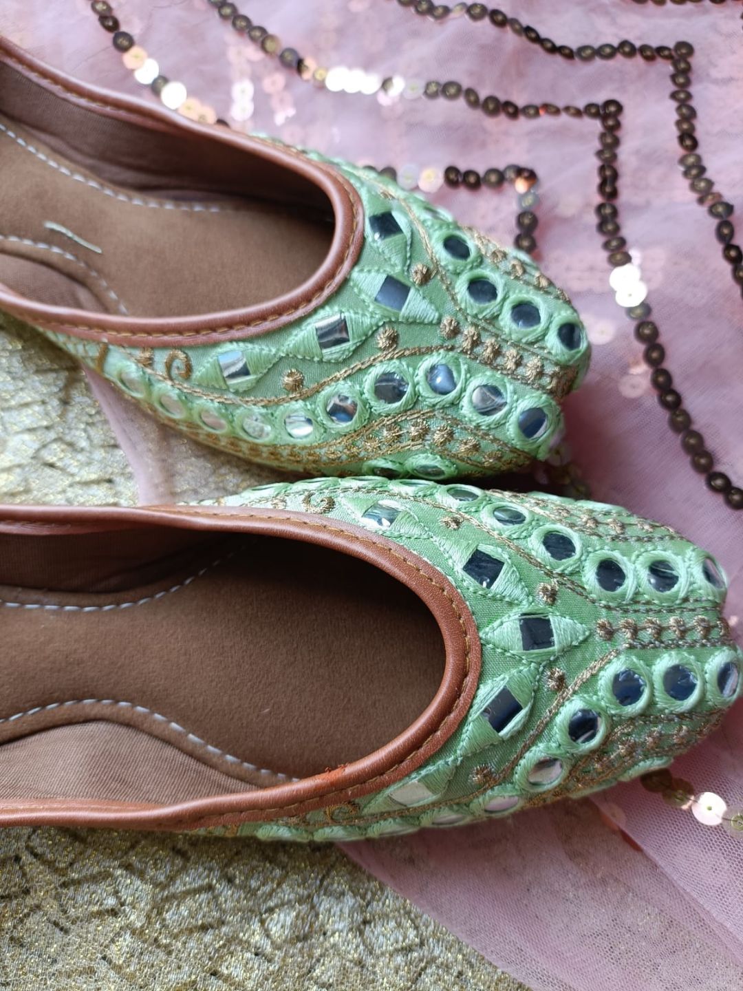 Desi Colour Women Indian Ethnic Footwear-Sea Green Embroidery - Distacart