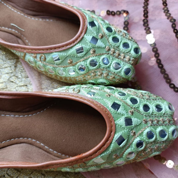 Desi Colour Women Indian Ethnic Footwear-Sea Green Embroidery - Distacart