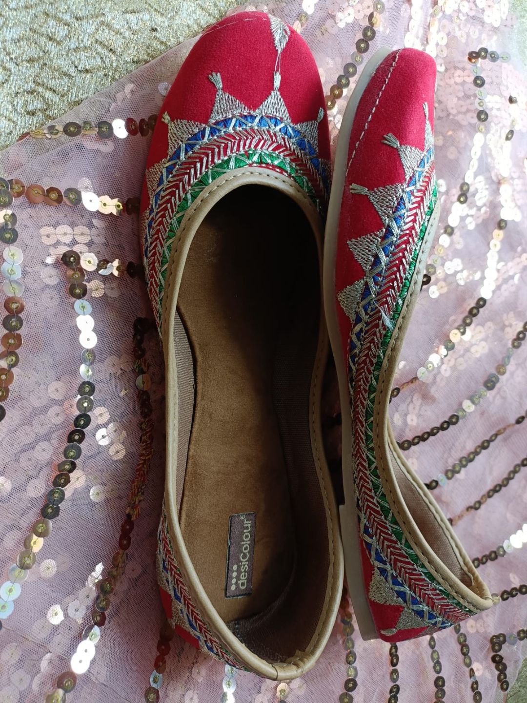 Desi Colour Women Indian Ethnic Footwear-Embroidered Red Zari - Distacart