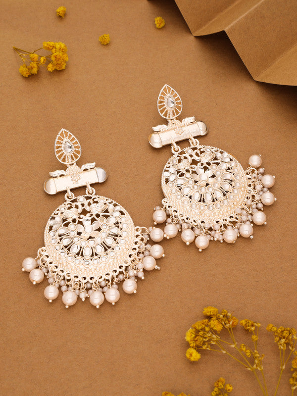 Tehzeeb Creations Fashionable Gold Earrings With Tikka Studded With Kundan And Pearl - Distacart