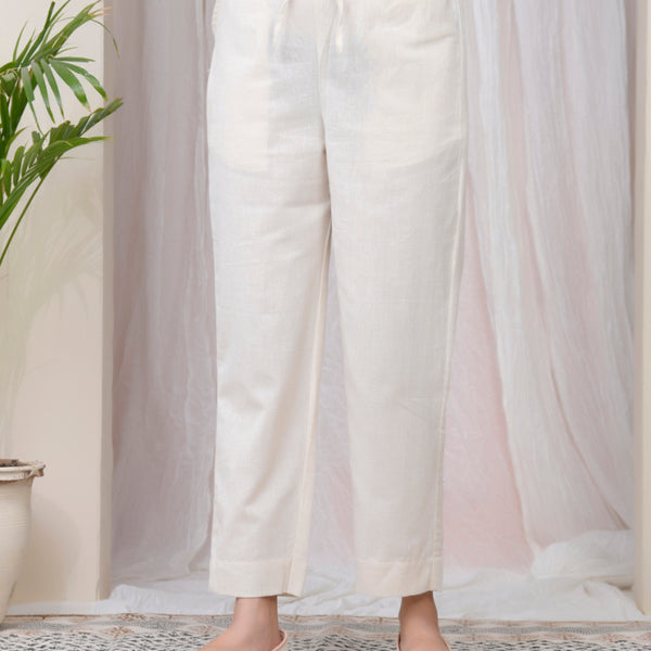Vaasva Women Natural Cotton Flax Solid Straight Pants