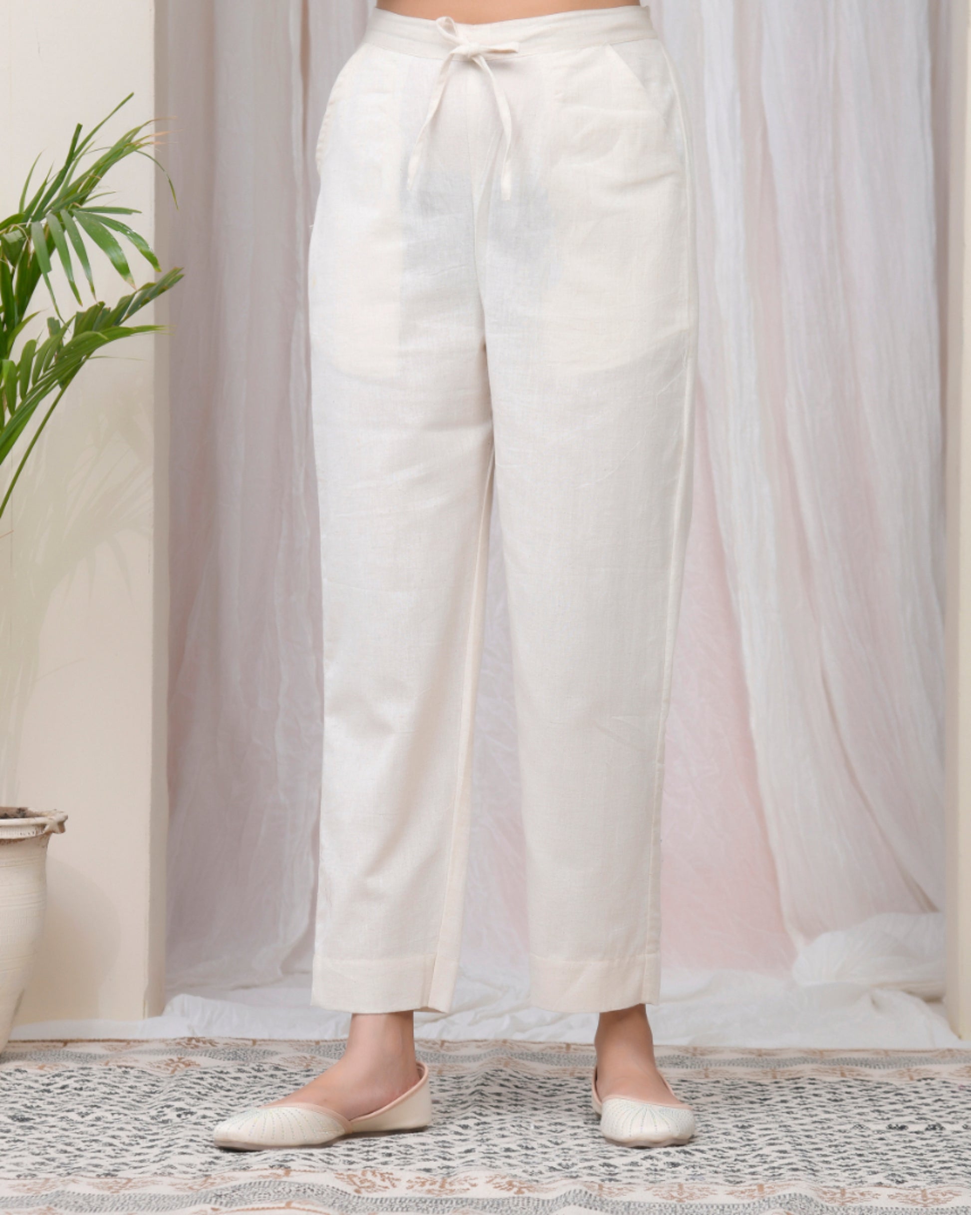 Vaasva Women Natural Cotton Flax Solid Straight Pants - Distacart
