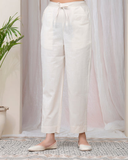 Vaasva Women Natural Cotton Flax Solid Straight Pants - Distacart