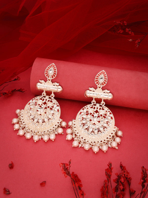 Tehzeeb Creations Fashionable Gold Necklace Earrings With Tikka Studded With Kundan And Pearl - Distacart