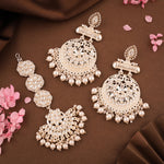 Thumbnail for Tehzeeb Creations Fashionable Gold Earrings With Tikka Studded With Kundan And Pearl - Distacart